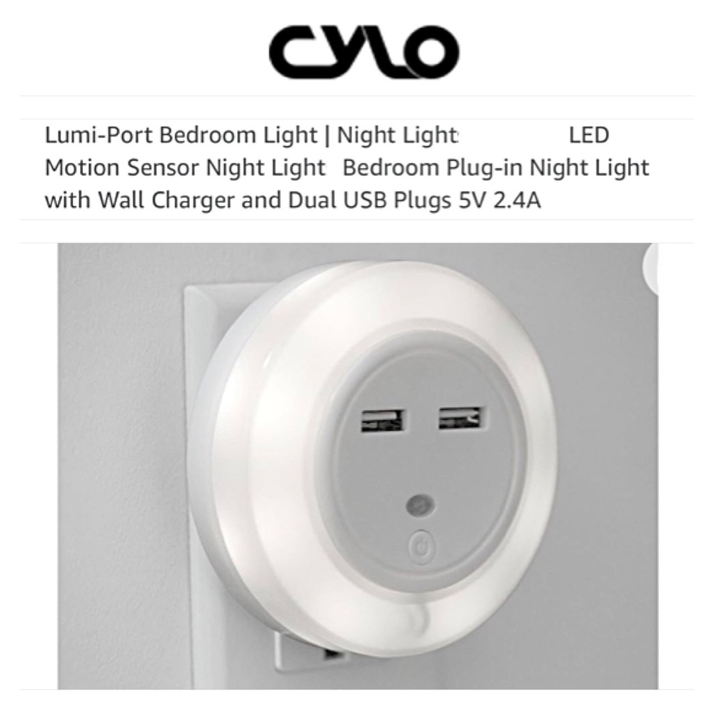 NIB CYLO LUMI-PORT LIGHT & DUAL USB CHARGER; Plug-In Light Sensor; Night Light